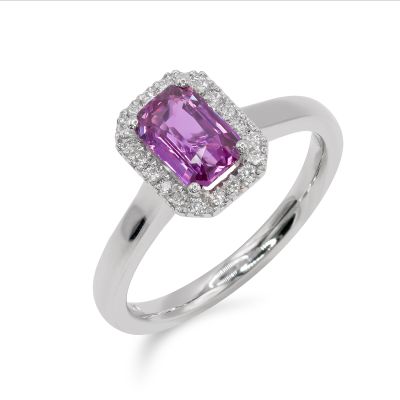 Lumbers Platinum Purple Sapphire & Diamond Halo Ring