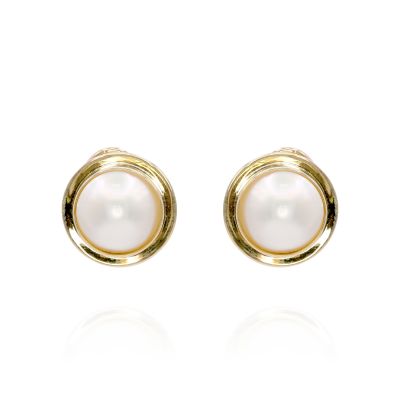 Lumbers 9ct Yellow Gold Mabe Pearl Hinged Earrings