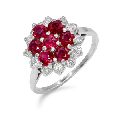 Lumbers Pre-Owned 18ct Gold Ruby & Diamond Flower Ring