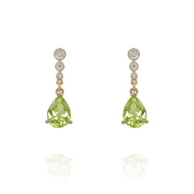 Lumbers 18ct Gold 1.37cts Peridot & Diamond Drop Earrings