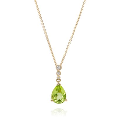 Lumbers 18ct Gold 1.55ct Pear Peridot & Diamond Pendant