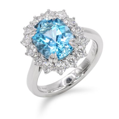 Lumbers Pre-owned Platinum Aquamarine & Diamond Ring