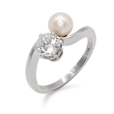 Lumbers Pre-Owned Plat 0.85ct Diamond & Pearl Ring