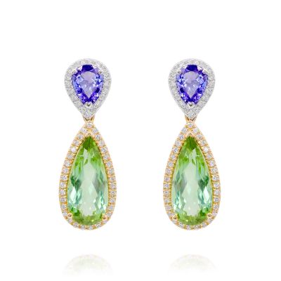 Lumbers 18ct Gold Tourmaline, Tanzanite & Diamond Earrings