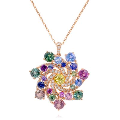 Lumbers 18ct Gold Fancy Sapphire & Diamond Necklace