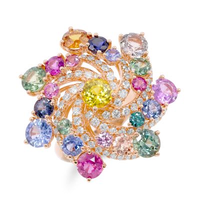 Lumbers 18ct Gold Fancy Sapphire & Diamond Swirl Ring