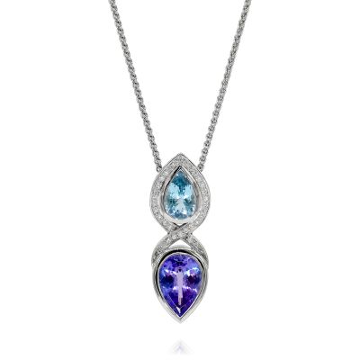 Lumbers Platinum Aquamarine, Tanzanite & Diamond Necklace