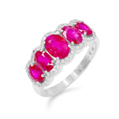 Lumbers Pre-Owned 18ct Gold Ruby & Diamond Halo Ring