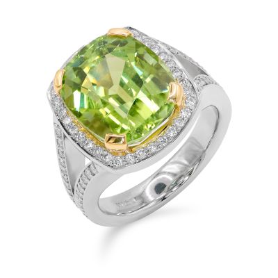 Lumbers Platinum Green Tourmaline & Diamond Ring