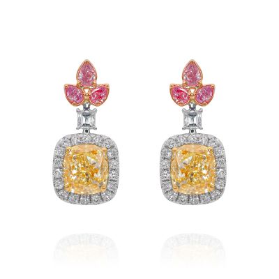 Lumbers 18ct Gold Yellow Pink & White Diamond Earrings