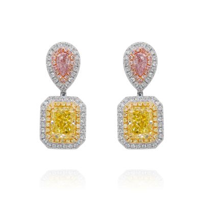 Lumbers 18ct Gold Yellow Pink & White Diamond Earrings