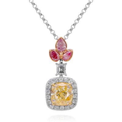 Lumbers 18ct Gold Yellow Pink & White Diamond Pendant